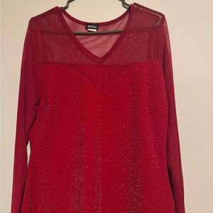 Red Long Sleeve Glitter Dress Shirt
